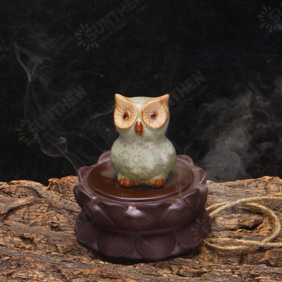 Owl Ceramic Backflow Incense Burner Smoke Cones Holder Sticks Censer Clay Decor