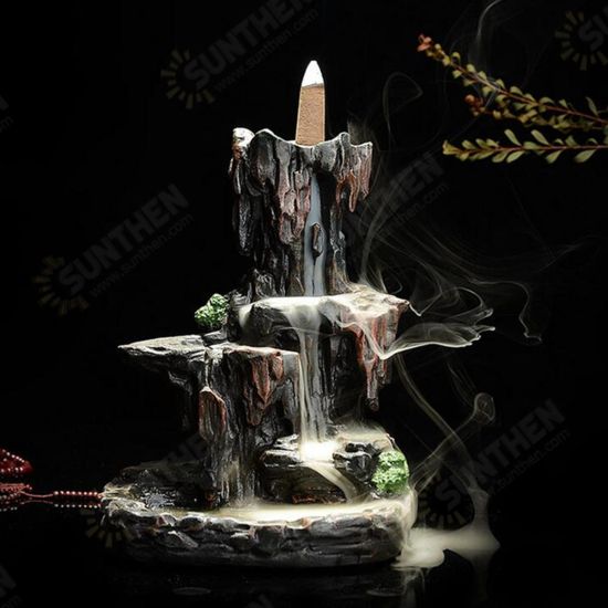 Backflow Incense Cone Burner Censer Holder Mountain Waterfall Stream Home Fragrant Furnace Decor