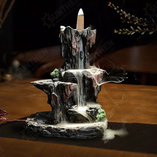 Backflow Incense Cone Burner Censer Holder Mountain Waterfall Stream Home Fragrant Furnace Decor