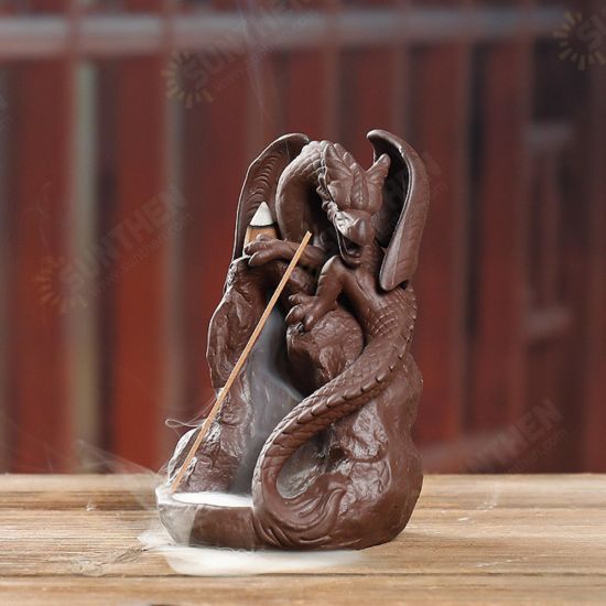 Dragon Ceramic Waterfall Backflow Cone Incense Burner Smoke Censer Holder Decor