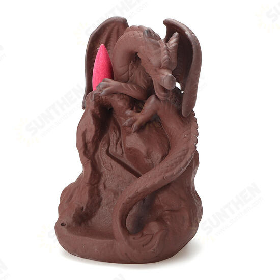 Dragon Ceramic Waterfall Backflow Cone Incense Burner Smoke Censer Holder Decor