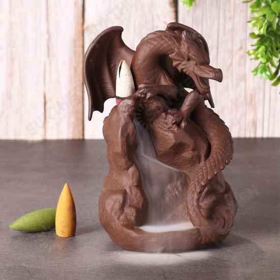 Dragon Ceramic Waterfall Backflow Cone Incense Burner Smoke Censer Holder Decor