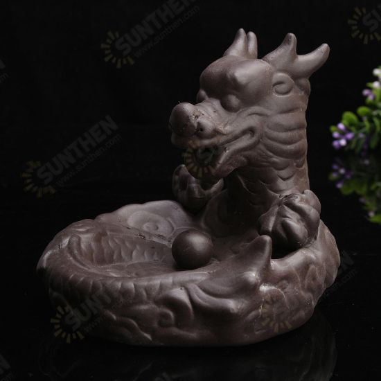 Dragon Fish Backflow Tower Burner Holder Ceramic With 10Pcs Cone Incense Decor