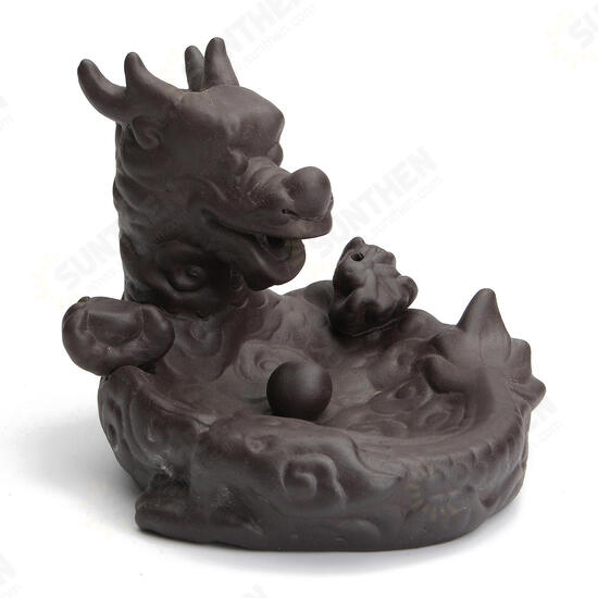 Dragon Fish Backflow Tower Burner Holder Ceramic With 10Pcs Cone Incense Decor