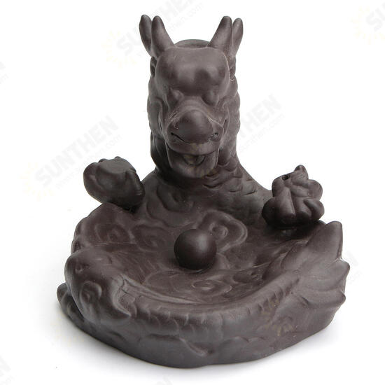 Dragon Fish Backflow Tower Burner Holder Ceramic With 10Pcs Cone Incense Decor