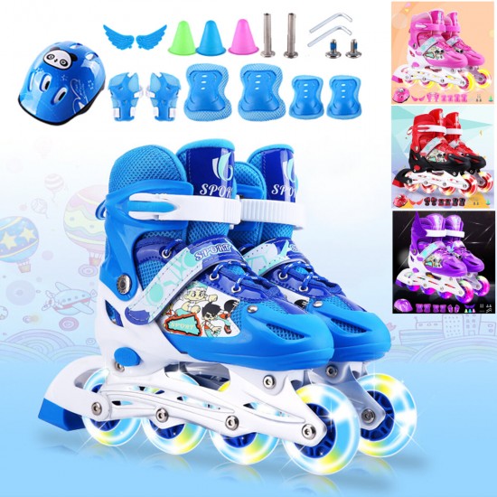 3 Sizes Adjustable Inline Skates Set with LED Flashing Wheels Safe Roller Light Up Illuminating Wheels Beginner Skates Roller with Protective for Adult＆Kids