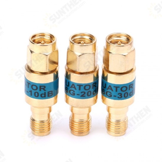 2W 0-6GHz Golden Attenuator SMA-JK Male to Female RF Coaxial Attenuator