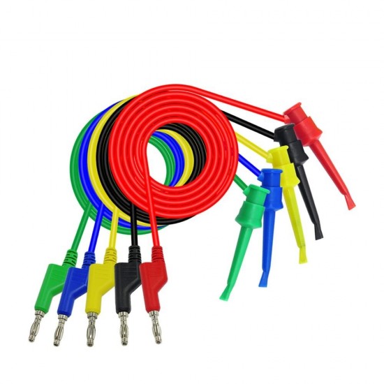 P1045 5pcs 1M 4mm Stackable Banana plug to Test Clip Test Leads Durable Multimeter Testing Cables Copper