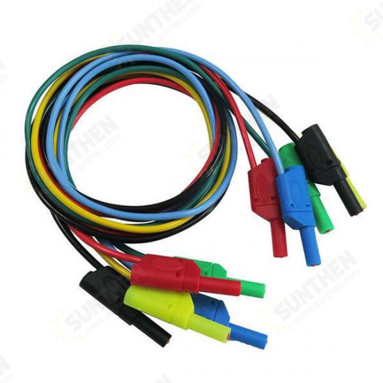 P1050 5Pcs 5 Colours 1M 4mm Banana to Banana Plug Soft Silicone Test Cable Lead for Multimeter