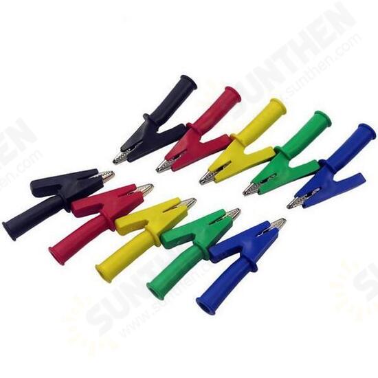 P2002 10Pcs 5 Color 100V 20A 4mm Banana Plug Crocodile Alligator Clips Safety Test Folders