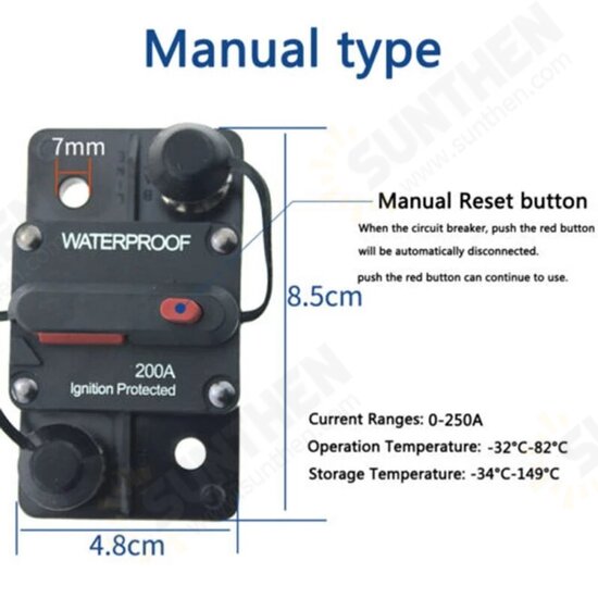 DC 12-48V 200A 250A 300A AMP Protection Circuit Breaker Fuse Reset DC Car Boat Auto Waterproof Insurance Switch