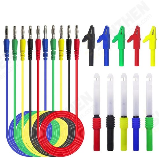 P1043B 4mm Banana Plug Test Leads Kit with Saffty Piercing Needle Test Probes + Alligator Clips for Multimeter Testing