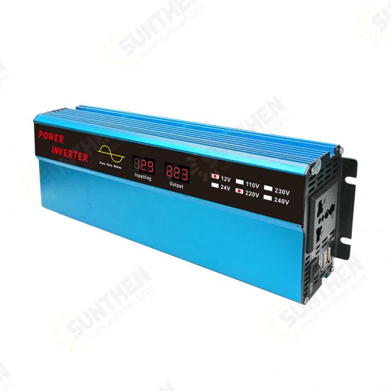 1000W Pure Sine Wave Solar Power Inverter Digital Display 12/24V DC to 220V AC Converter 6000W Peak