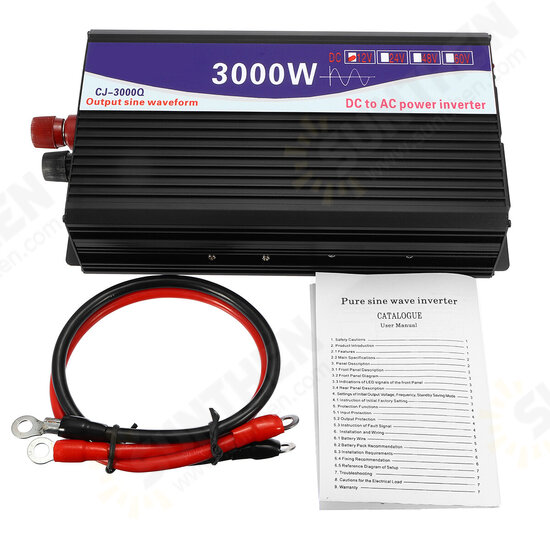 3000W 12V/24V/48V to 220V Pure Sine Wave Power Inverter Home Converter