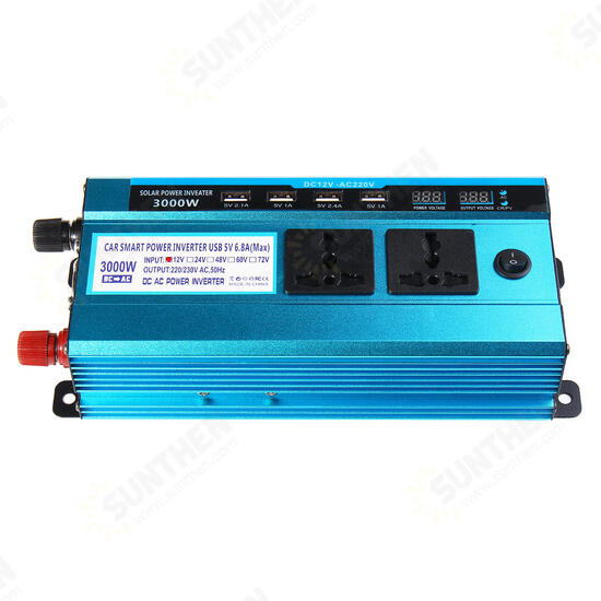 3000W Dual Display Peak Solar Power Inverter Modified Sine Wave Inverter 12V24V48V Power Converter