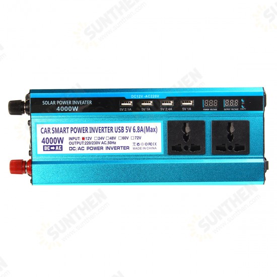 4000W LCD Solor Power Inverter DC 12V/24V/48V To AC 220V Converter 3 Sockets 4 USB Ports