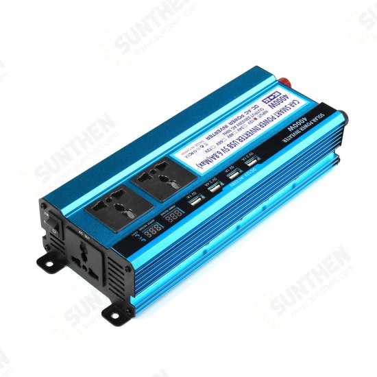 4000W LCD Solor Power Inverter DC 12V/24V/48V To AC 220V Converter 3 Sockets 4 USB Ports