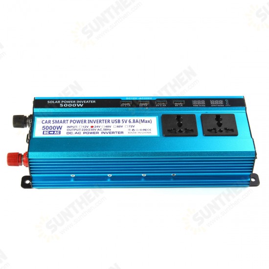 5000W LCD Solor Power Inverter DC 12V/24V/48V To AC 220V Converter 3 Sockets 4 USB Ports