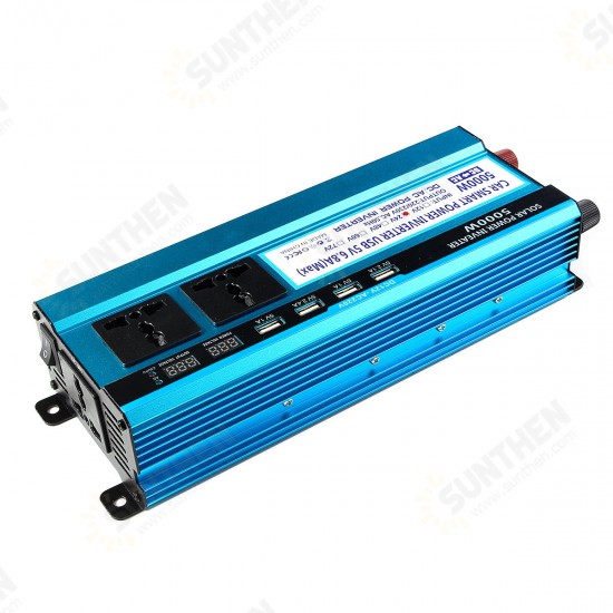 5000W LCD Solor Power Inverter DC 12V/24V/48V To AC 220V Converter 3 Sockets 4 USB Ports