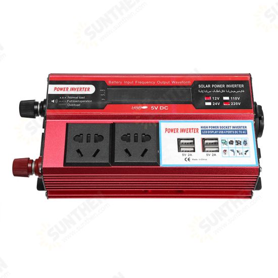 500W DC 12V/24V to AC 110V/220V Modified Sine Wave Power Inverter 4 USB