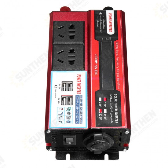 500W DC 12V/24V to AC 110V/220V Modified Sine Wave Power Inverter 4 USB