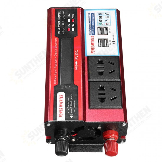 500W DC 12V/24V to AC 110V/220V Modified Sine Wave Power Inverter 4 USB