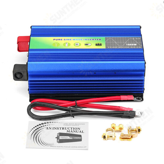 LCD 1000W DC 12V To 220V AC Pure Sine Wave Power Inverter 50Hz