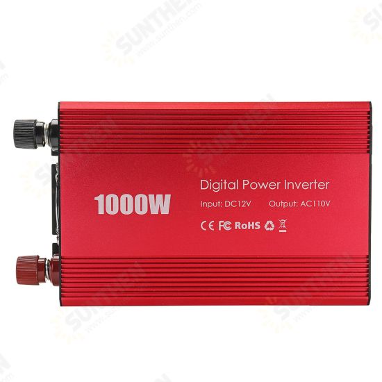 Power Inverter 1000W 12V DC to 110V AC Inverter Full-Bridge with 3 AC Outlets High Quality