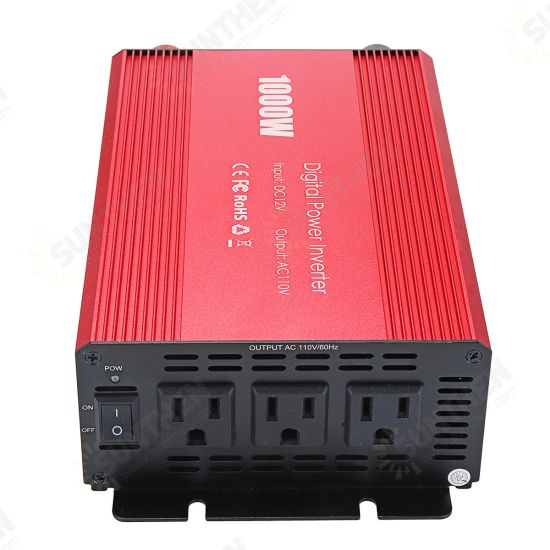 Power Inverter 1000W 12V DC to 110V AC Inverter Full-Bridge with 3 AC Outlets High Quality