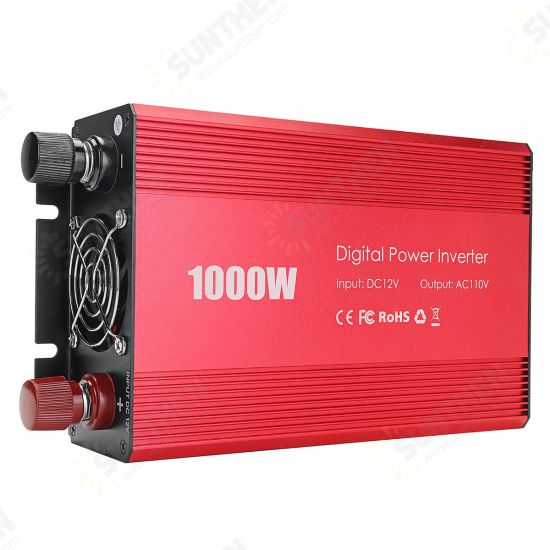 Power Inverter 1000W 12V DC to 110V AC Inverter Full-Bridge with 3 AC Outlets High Quality