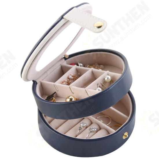 Portable Travel Round Multi-Layer Jewelry Box Leather Stud Earrings Jewellery Ornaments Storage Case