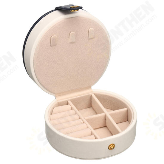 Portable Travel Round Multi-Layer Jewelry Box Leather Stud Earrings Jewellery Ornaments Storage Case