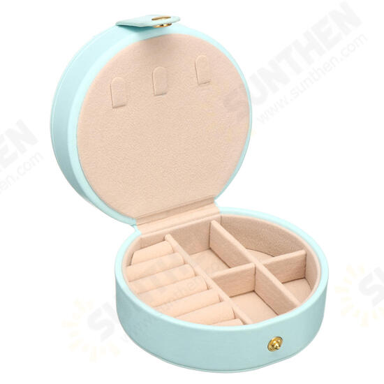 Portable Travel Round Multi-Layer Jewelry Box Leather Stud Earrings Jewellery Ornaments Storage Case