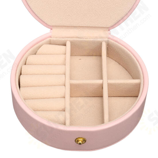 Portable Travel Round Multi-Layer Jewelry Box Leather Stud Earrings Jewellery Ornaments Storage Case