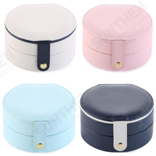 Portable Travel Round Multi-Layer Jewelry Box Leather Stud Earrings Jewellery Ornaments Storage Case