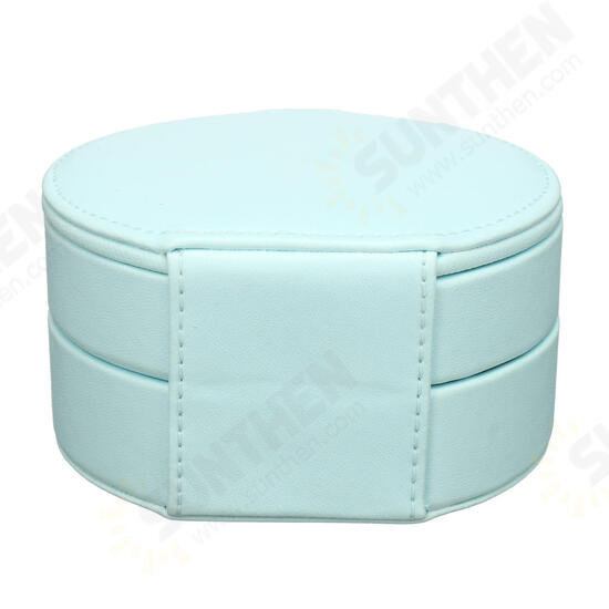 Portable Travel Round Multi-Layer Jewelry Box Leather Stud Earrings Jewellery Ornaments Storage Case