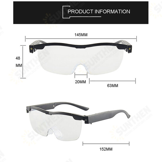 160% Glasses With LED Light Power Zoom Max Glasses Men Reading Eyeglasses Magnifying Needlework Gafas Led 160% Glasses With LED Light Power Zoom Max Glasses Men Reading Eyeglasses Magnifying Needlework Gafas Led