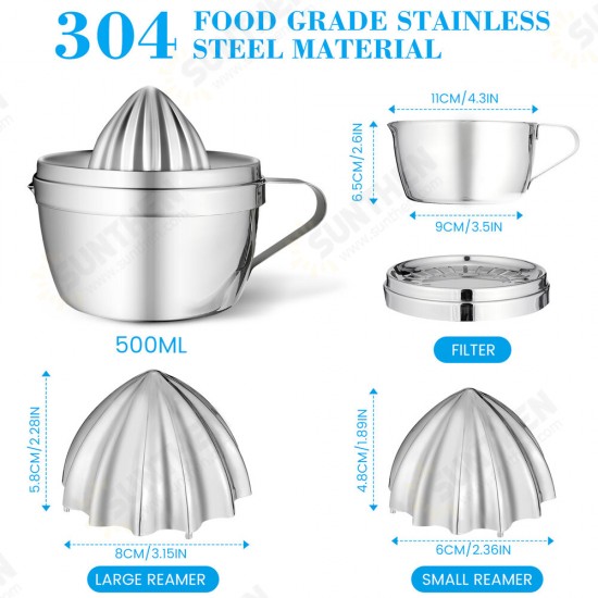 Stainless Steel Lemon Squeezer Manual Fruit Juicer Built-in Measuring Cup 500ml