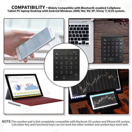 28 Keys Bluetooth Wireless Numeric Keypad Mini Numpad with More Function Keys Digital Keyboard For PC Accounting tasks