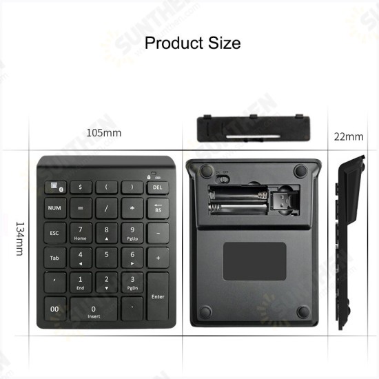 28 Keys Bluetooth Wireless Numeric Keypad Mini Numpad with More Function Keys Digital Keyboard For PC Accounting tasks