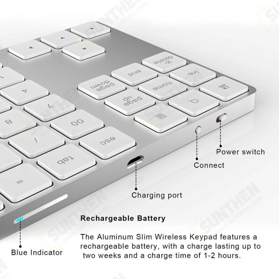 Wireless Bluetooth 34 Keys Numeric Keypad Number Pad Keyboard with USB 3.0 HUB for Mac OS Windows Smartphone