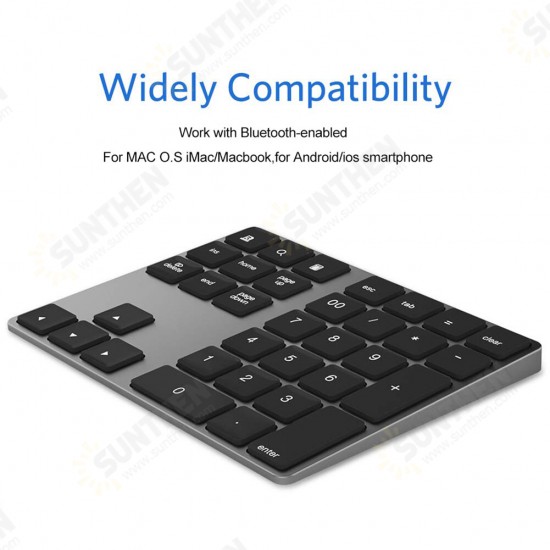 Wireless Bluetooth 34 Keys Numeric Keypad Number Pad Keyboard with USB 3.0 HUB for Mac OS Windows Smartphone