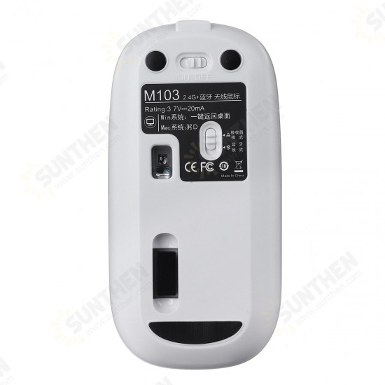 M103 500mAh 2.4GHz Double Modes DPI Adjustable bluetooth 5.0 Wireless USB Rechargeable Optical Mouse for PC Laptop Mobile Phone M103 500mAh 2.4GHz Double Modes DPI Adjustable bluetooth 5.0 Wireless USB Rechargeable Optical Mouse for PC Laptop Mobile Phone