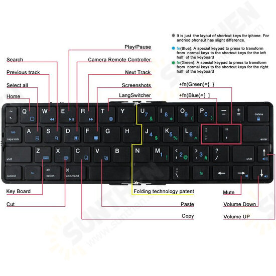 Folding BT3.0 USB Rechargeable bluetooth Wireless Keyboard for iPad/ Mobile Phone/ Tablet PC iOS Android Windows System