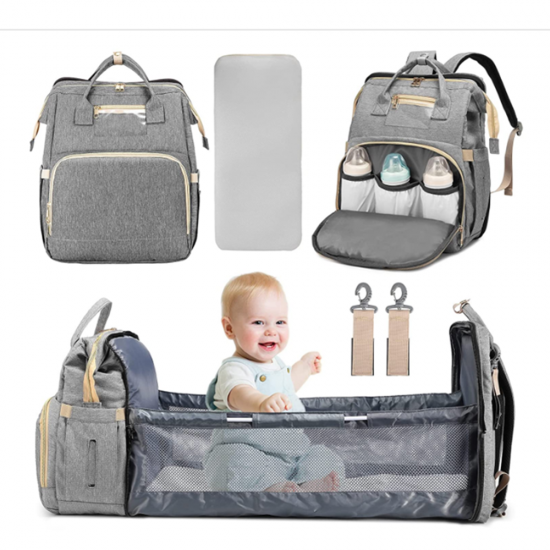 3 IN 1 Baby Diaper Bag With Baby Bed Crib Foldable Mummy Backpack Stroller Hand