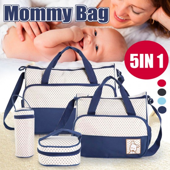 5Pcs/Set Nappy Diaper Bag Mummy Large Capacity Stroller Bag Mom Baby Multi-Function Waterproof Outdoor Travel Tote Bag