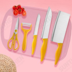 6PCS Wheat Straw Kitchen Knife Cutting Board Cutter Stainless Steel Chef Knife Peele Scissor Sets Fruit Knife Multi-purpose Knife - Yellow 6PCS Wheat Straw Kitchen Knife Cutting Board Cutter Stainless Steel Chef Knife Peele Scissor Sets Fruit Knife Multi-purpose Knife - Yellow