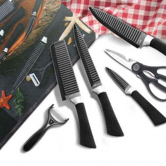 KC-3Cr13II 6 Pieces 3Cr13 Stainless Steel Kitchen Knife Set Chef Carving Cleaver Utility Knife
