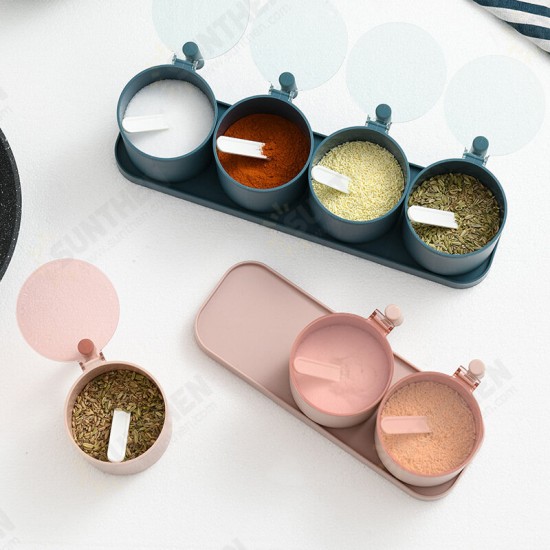 3/4 Compartments Kitchen with Lid Seasoning Storage Box Household With Spoon with Base Seasoning Jar Set