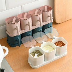 3/4 Compartments Kitchen with Lid Seasoning Storage Box Household With Spoon with Base Seasoning Jar Set 3/4 Compartments Kitchen with Lid Seasoning Storage Box Household With Spoon with Base Seasoning Jar Set